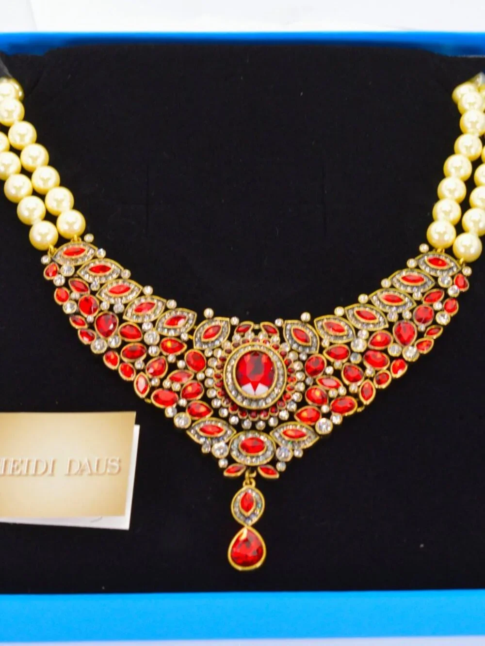 Heidi Daus 'Worth Waiting For' Siam Red Crystal Faux Pearl Necklace NIB